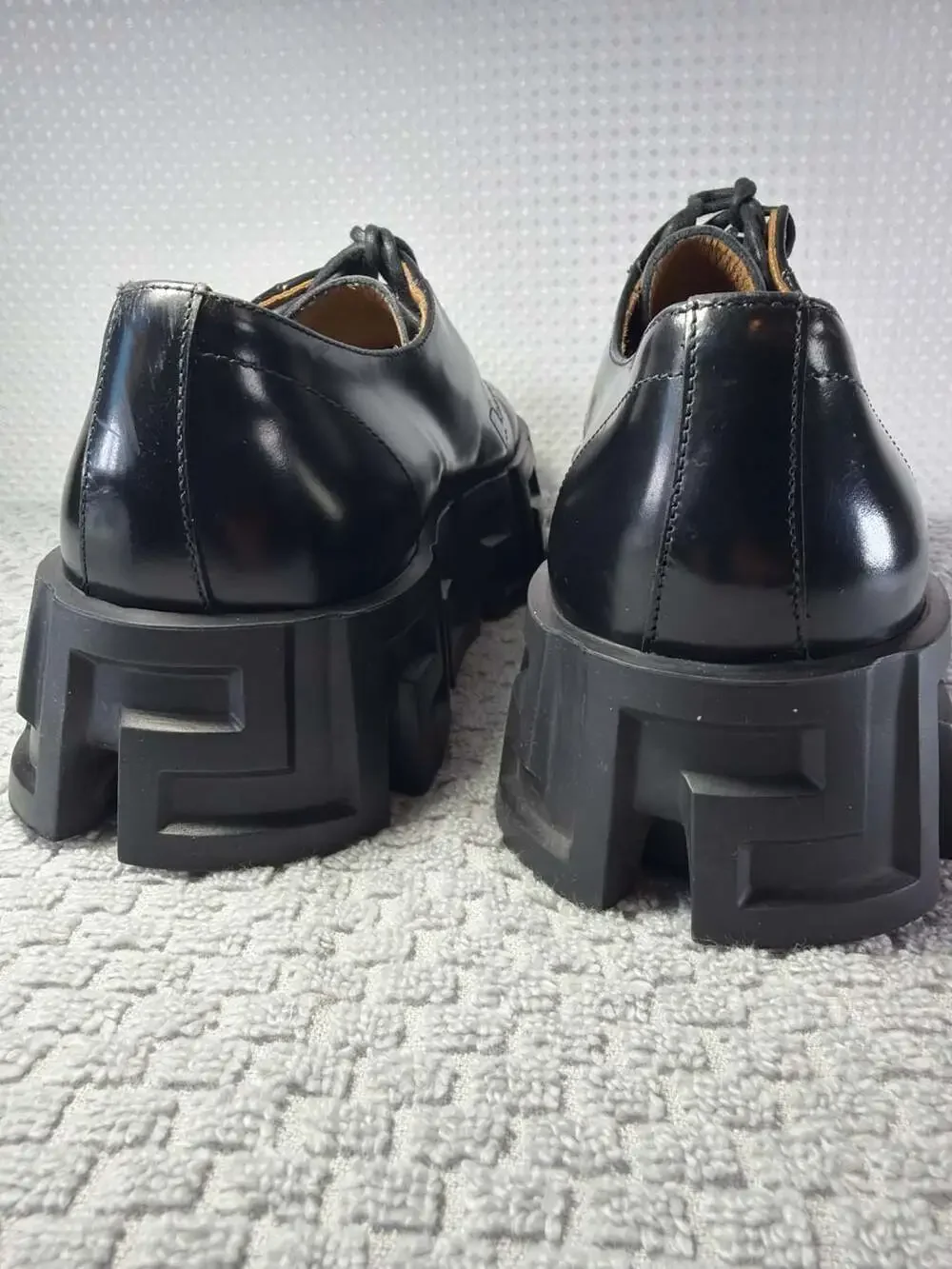 Versace Greca Labyrinth Leather Derby Platform Shoes